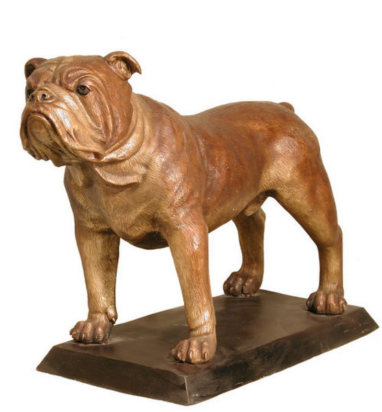 Bulldog Bronze Statue on Base Garden Sculpture Realistic Large